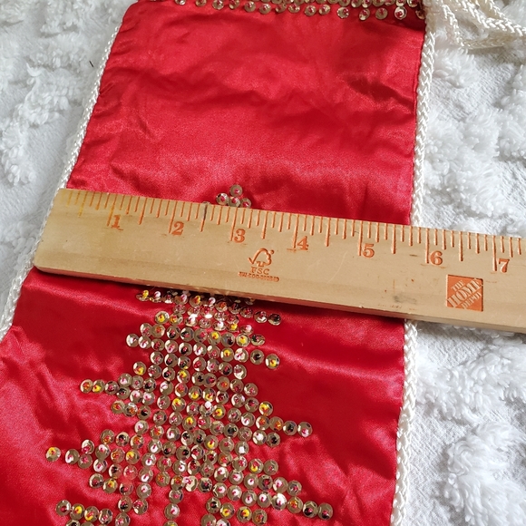 Vintage NWT Red Satin Stocking Christmas Tree Embellished Bling White Trim - Picture 9 of 12